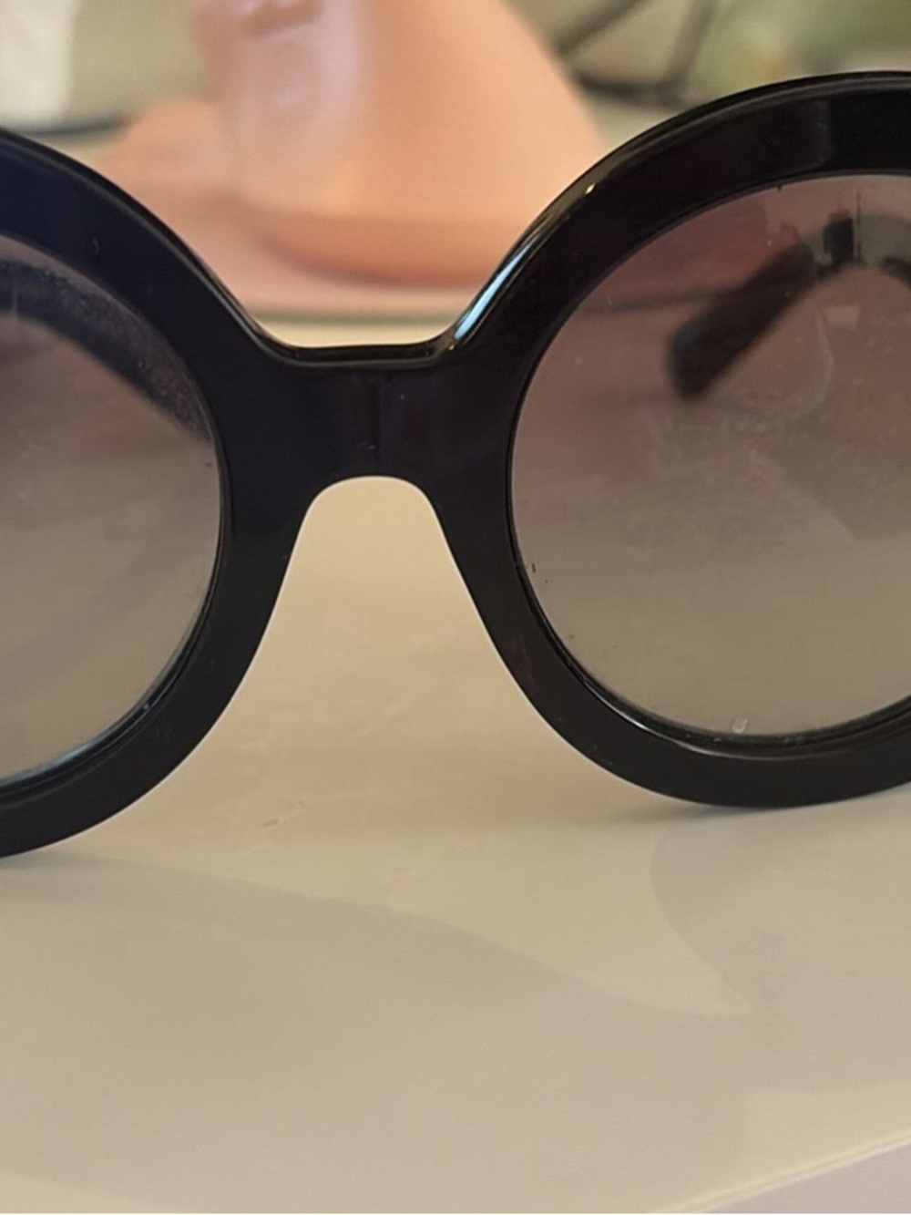 Prada Black Round Women's Sunglasses with Gradient Smoke Lenses